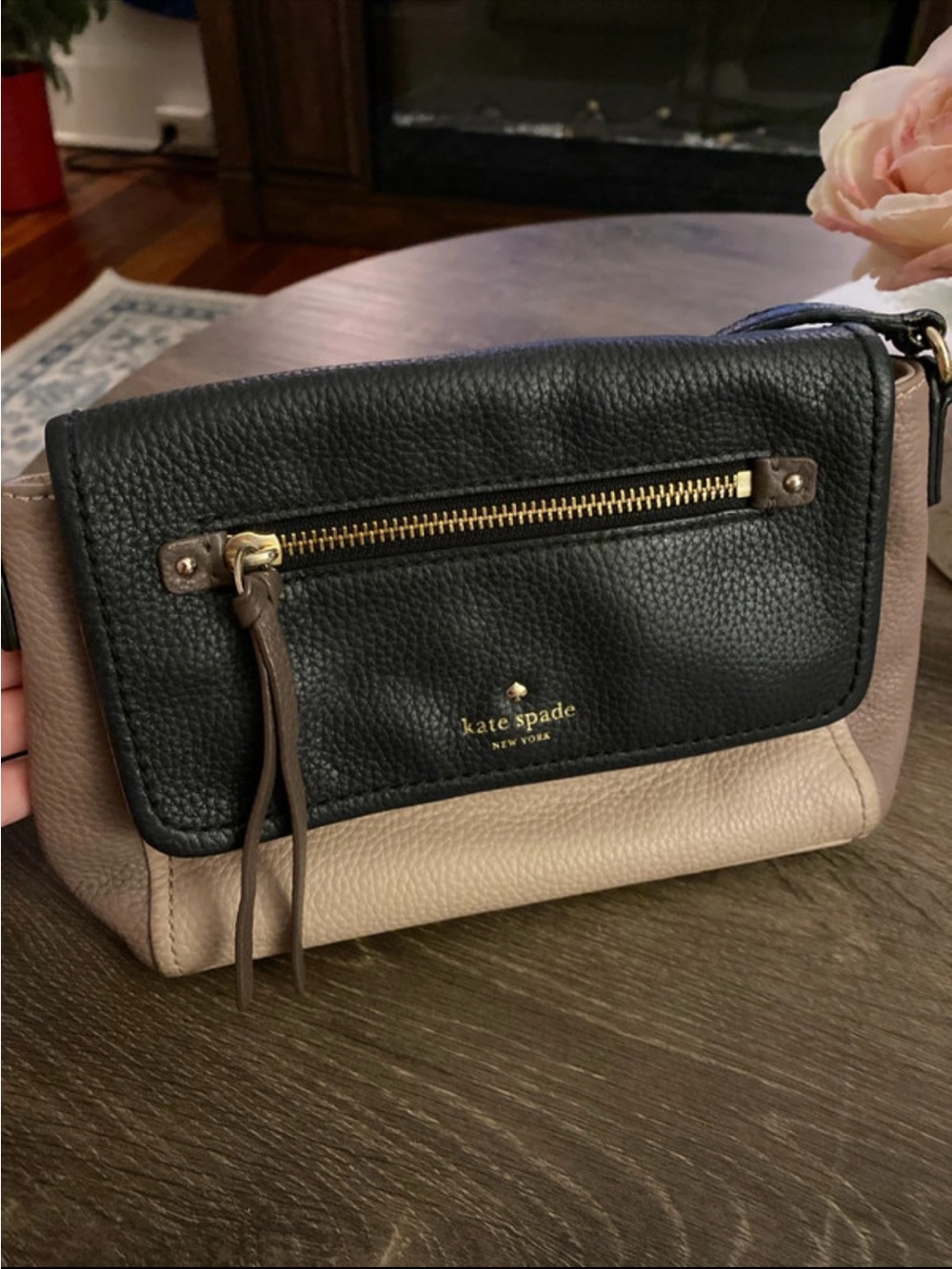 kate spade Two-Tone Black and Beige Leather Crossbody Bag